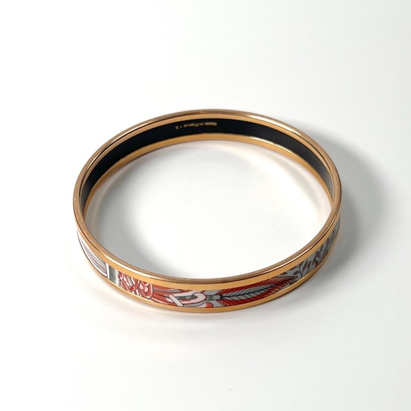 Hermès Thin Rose Gold Printed Enamel Bangle Blue Leopard - Picture 3 of 5